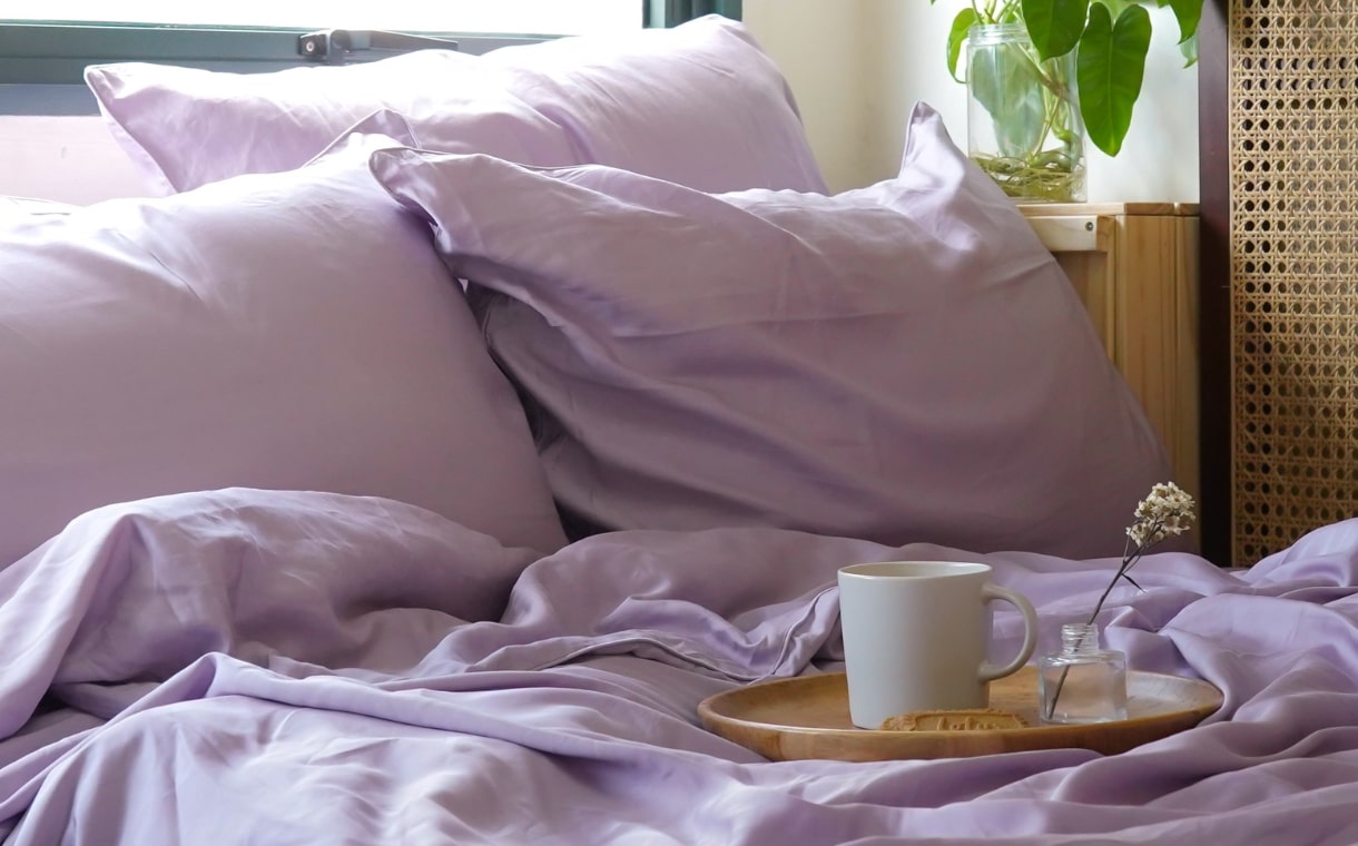weavve's tencel classic bedding set in lilac mauve