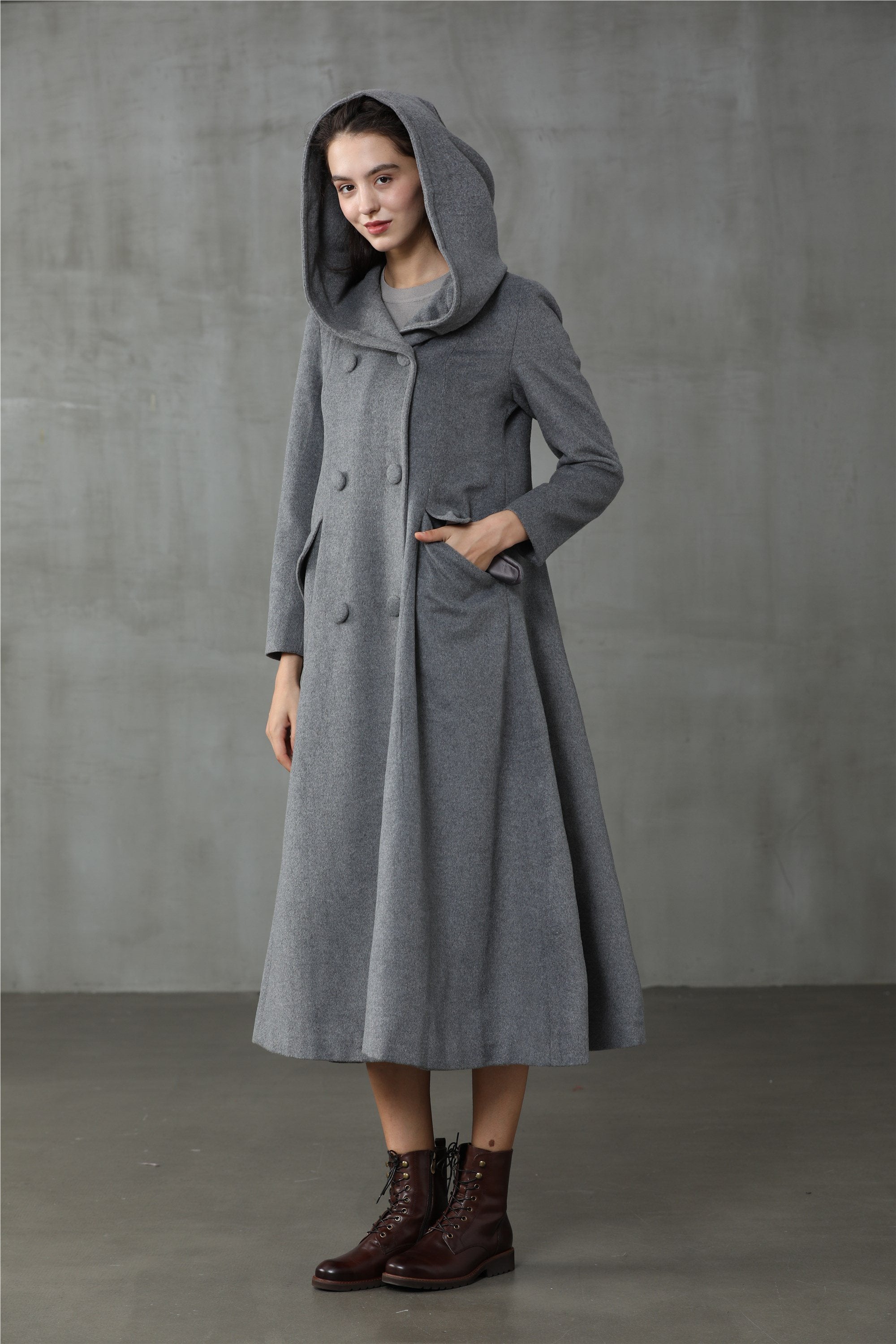 hooded wool long coat