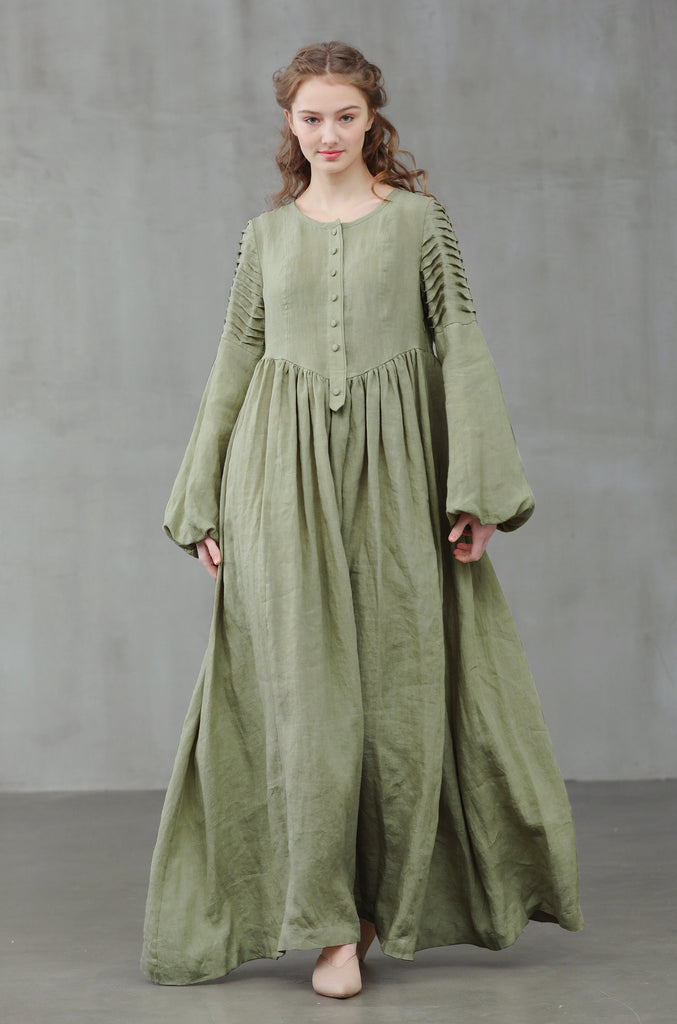 green linen maxi dress