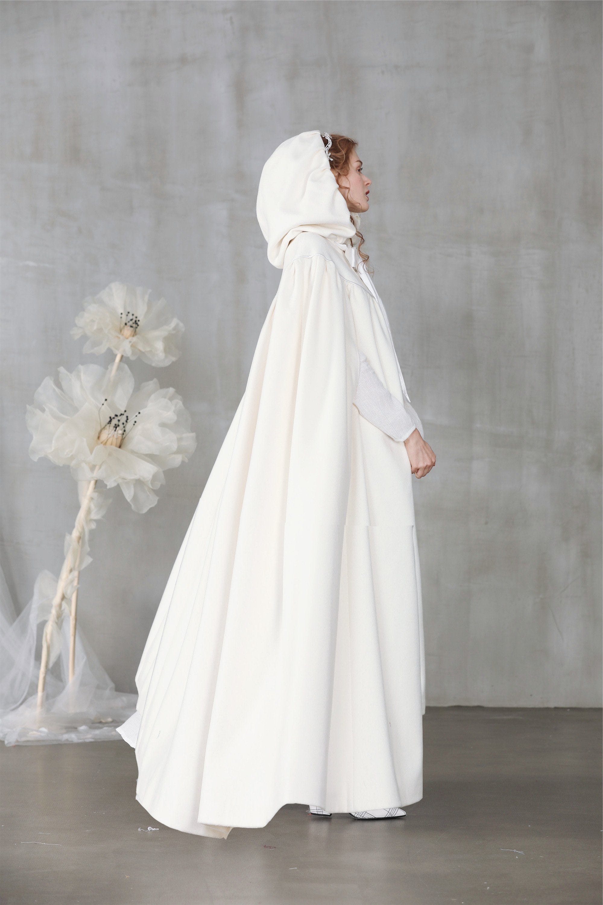 white wedding cape hood