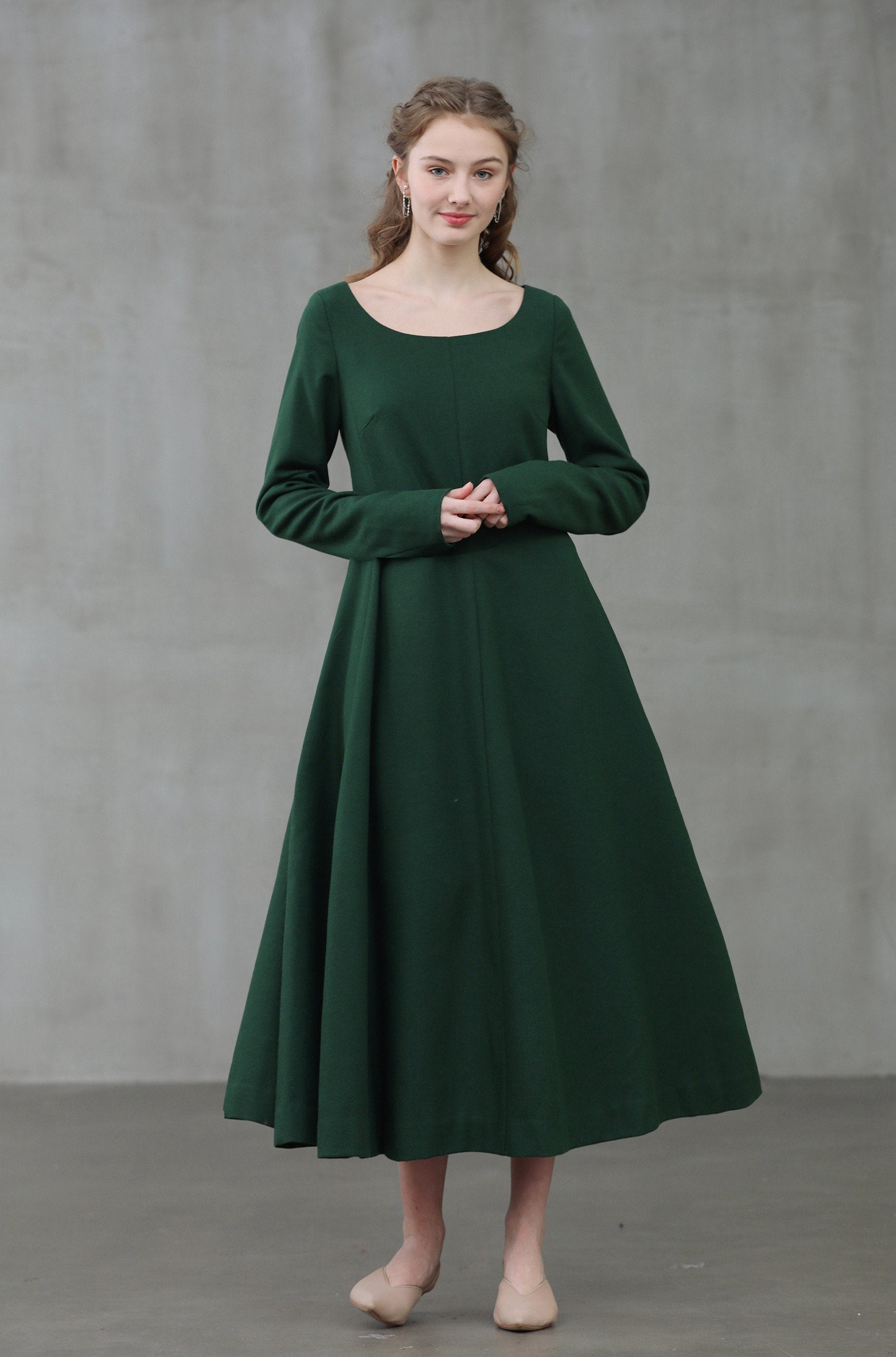 green wool dress
