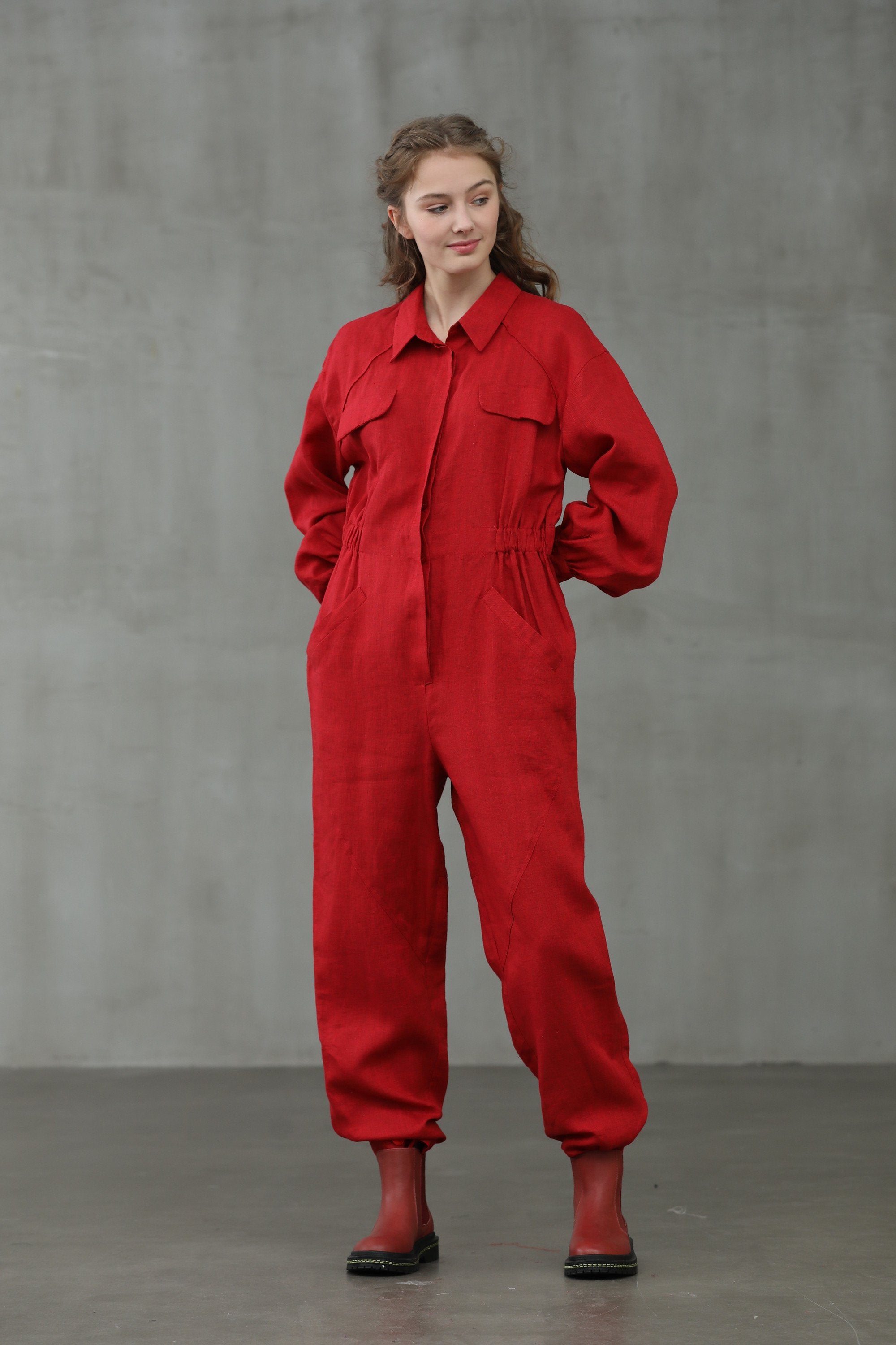 red worker jumpsuit