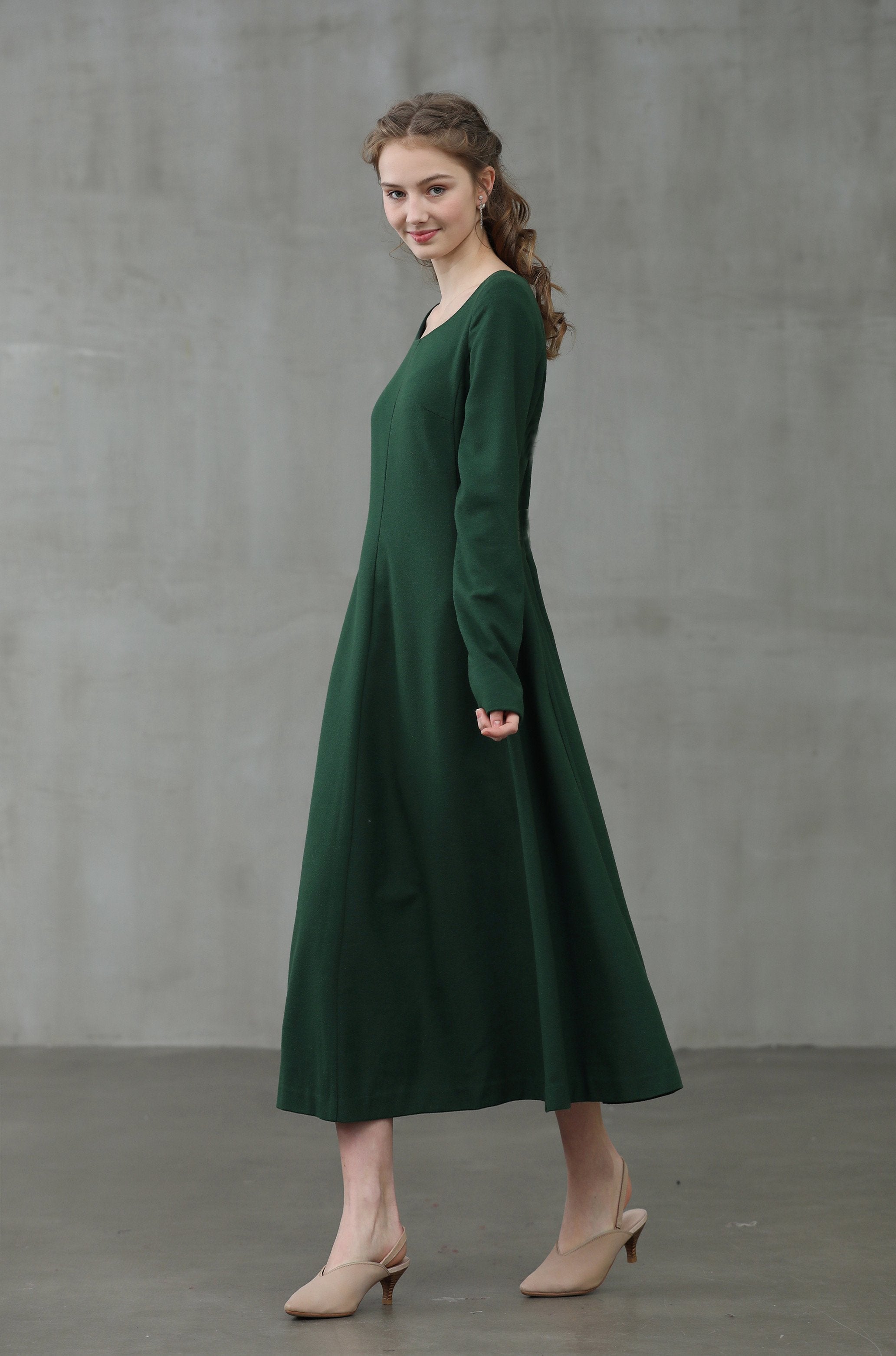 green wool dress