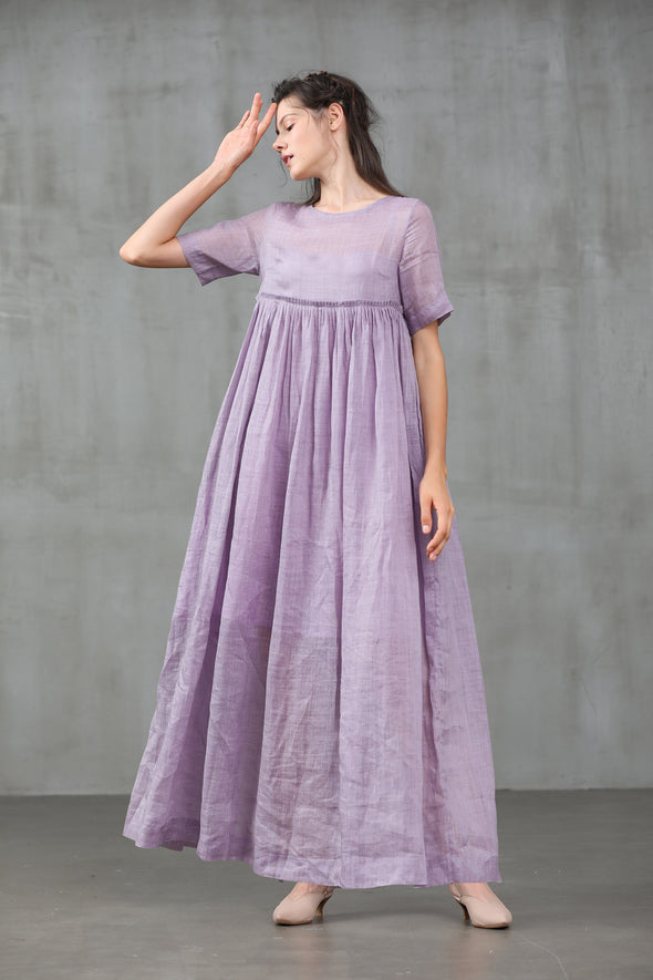 Iris 20 | empired linen dress, soft lilac dress