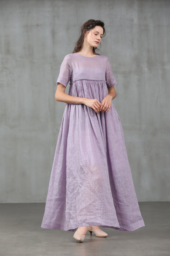 Iris 20 | empired linen dress, soft lilac dress