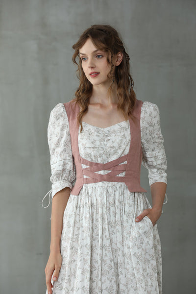 Jasmine 37 | Floral corset linen dress