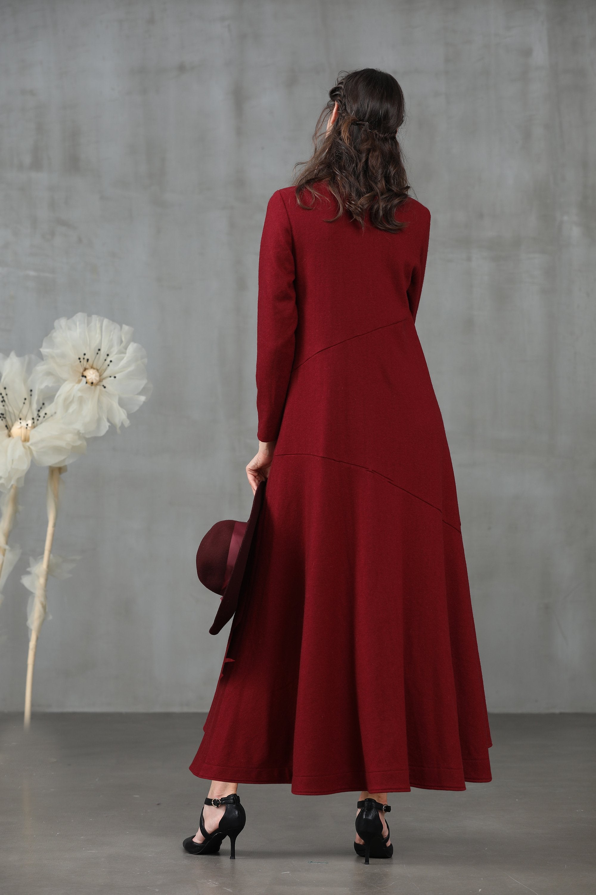 burgundy wool dress