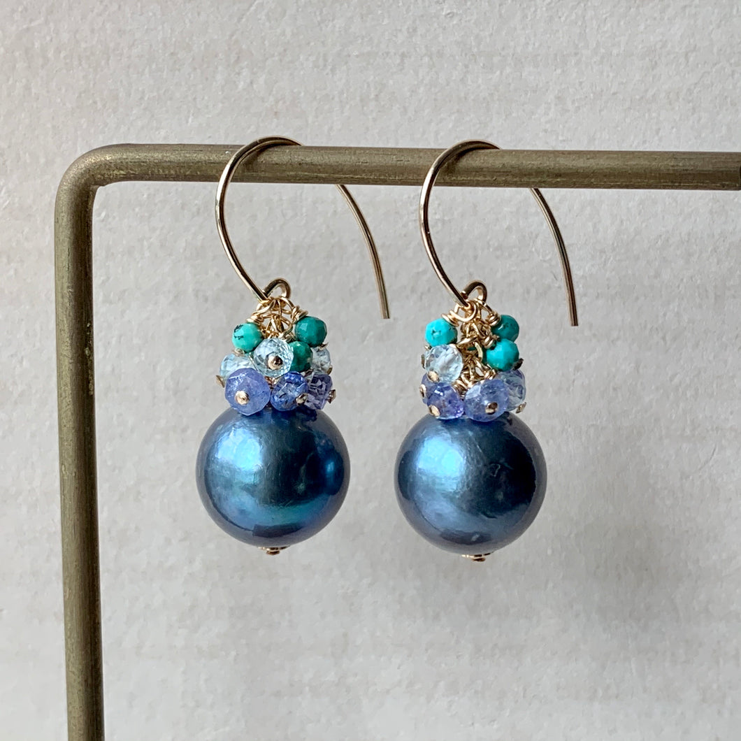 Peacock Pearls & Blue Gems 14kGF