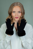 Black Wool Gloves with Mink Fur Wrist Cuffs