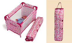 Die Jeronimo Doll Camp Cot in Pink Floral bied 'n stylvolle en speelse slaapplek vir jou kleinding se poppe