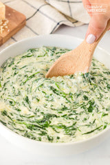 This is the Best Creamed Spinach Recipe you’ll ever taste! Three kinds of cheese and fresh spinach together with fragrant herbs and so easy to make!
