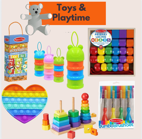 lots of assorted toddler toys on a page