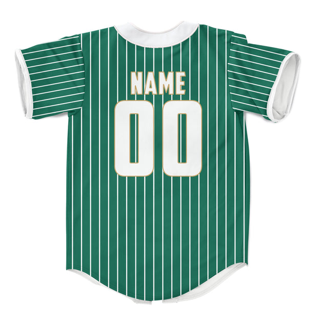 green and white striped baseball jersey