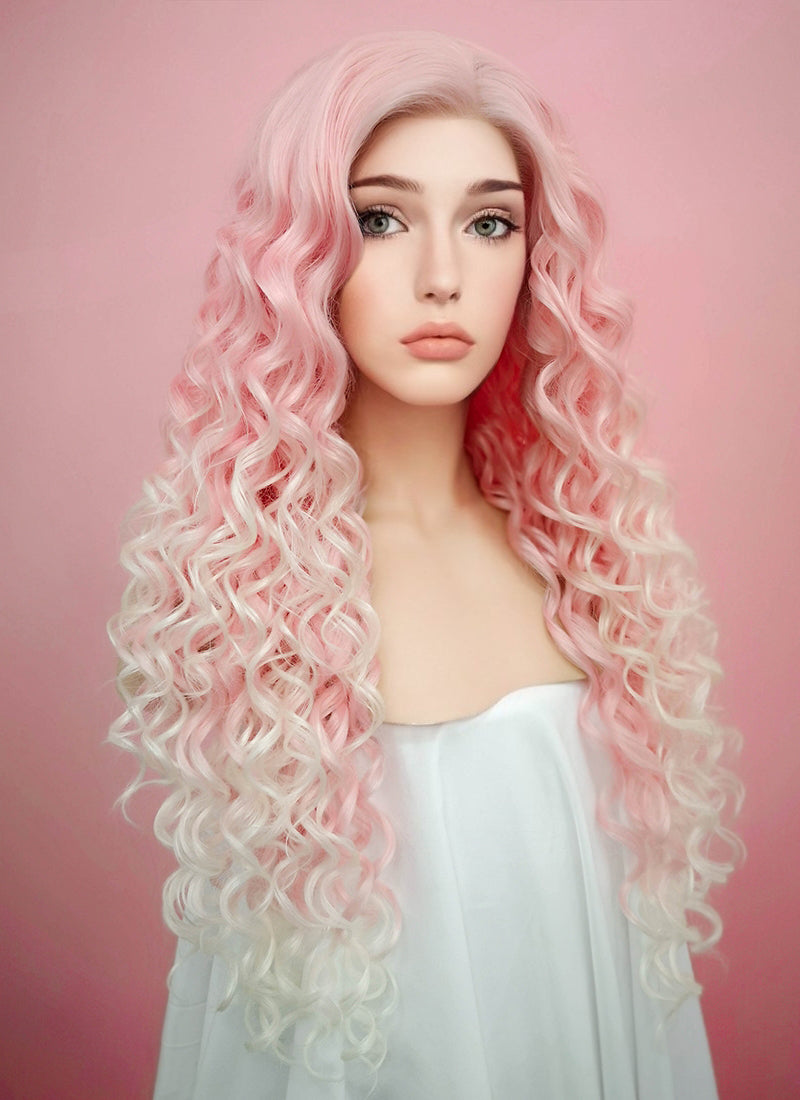 Pastel Pink Blonde Ombre Spiral Curly Lace Front Synthetic Wig LF165 –  wigisfashion-au