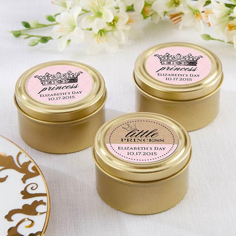 Personalized Little Princess Gold Round Candy Tin (Set of 12)