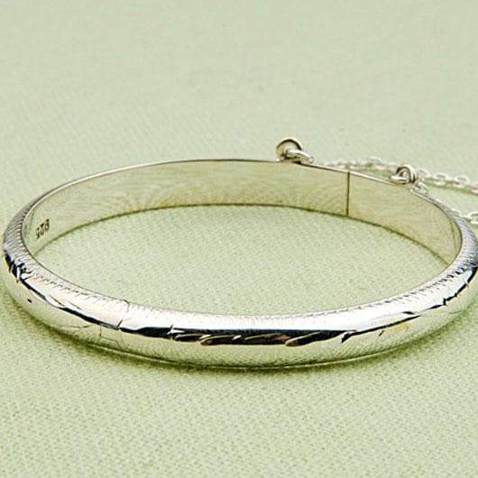 Baby Girl&#039;s Bauble Sterling-Silver, Engraved Design, Hinged Bangle Bracelet