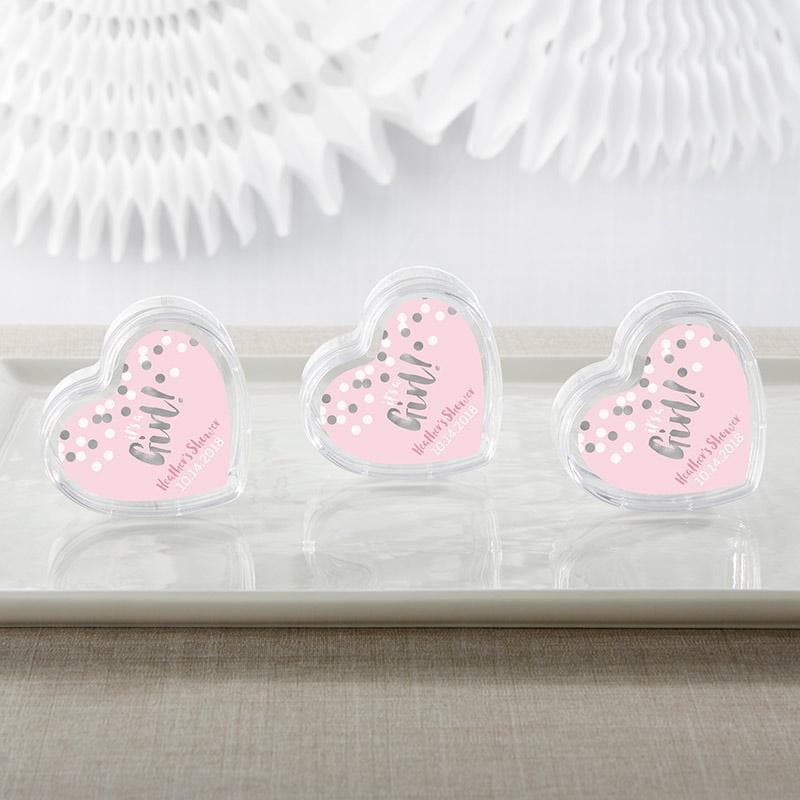 Personalized It&#039;s a Girl! Heart Favor Container (Set of 12)