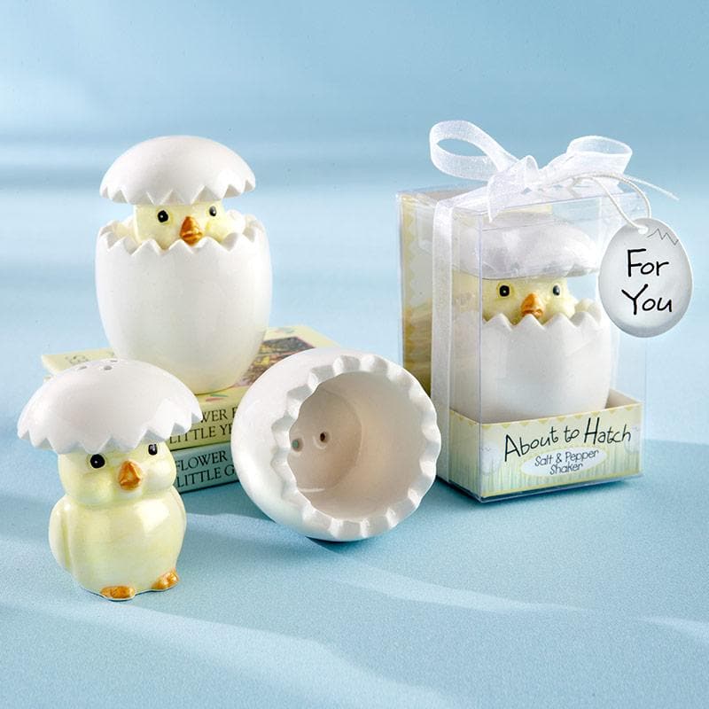 About to Hatch Baby Chick Salt &amp; Pepper Shaker in Gift Box with Organza Bow