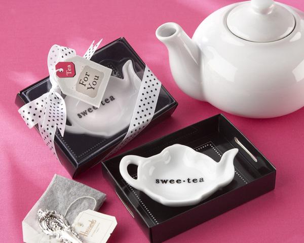 Swee-Tea Ceramic Tea-Bag Caddy in Black &amp; White Serving-Tray Gift Box
