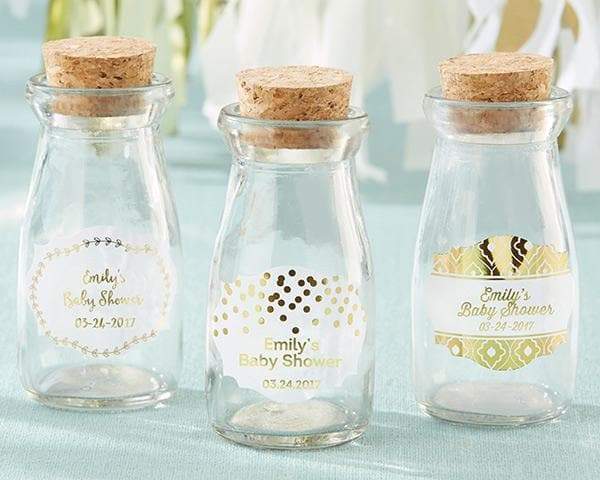 Personalized Gold Foil Vintage Milk Bottle Favor Jar (Set of 12)