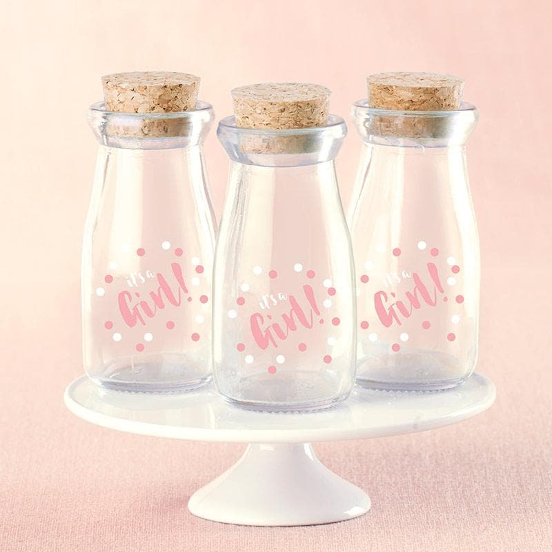 It&#039;s a Girl Polk Dot Vintage Milk Bottle Favor Jar (Set of 12)