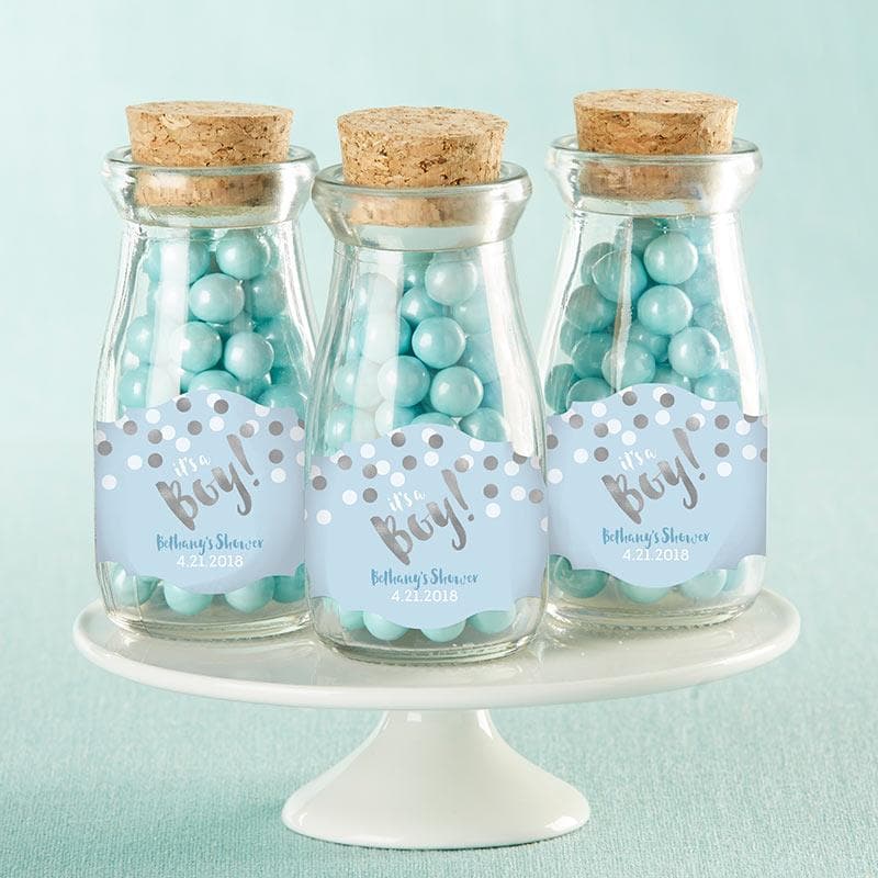 Personalized It&#039;s a Boy! Vintage Milk Bottle Favor Jar (Set of 12)