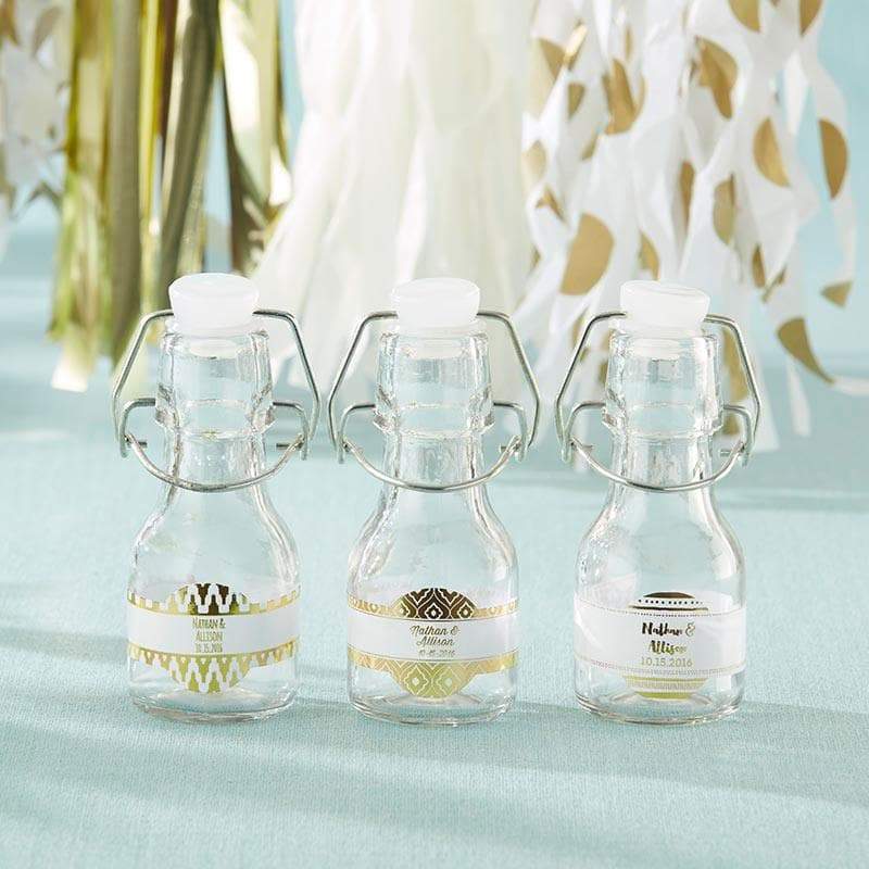 Personalized Gold Foil Mini Glass Favor Bottle with Swing Top (Set of 12)