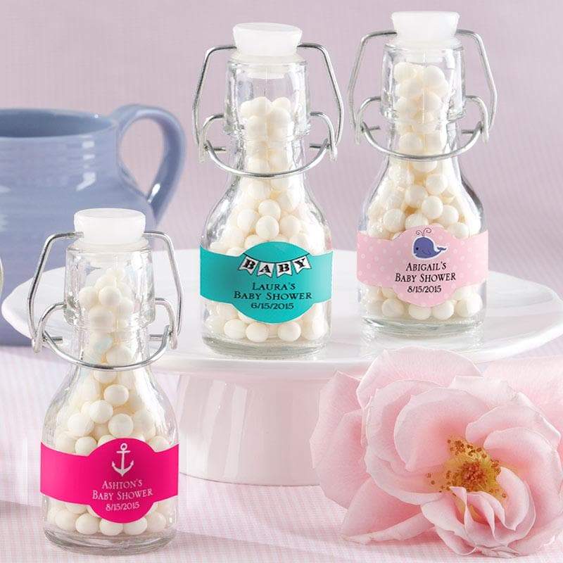 Personalized Mini Glass Favor Bottle with Swing Top (Set of 12)