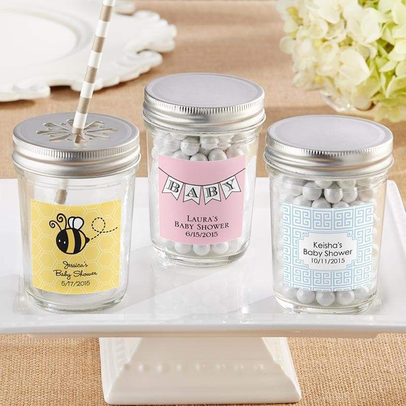 Personalized Baby Shower 8 oz. Glass Mason Jar (Set of 12)