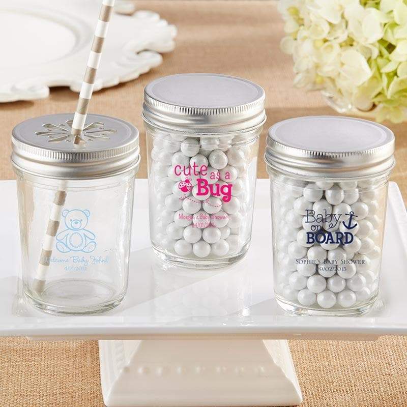 Personalized Baby Shower 8 oz. Glass Mason Jar (Set of 12)