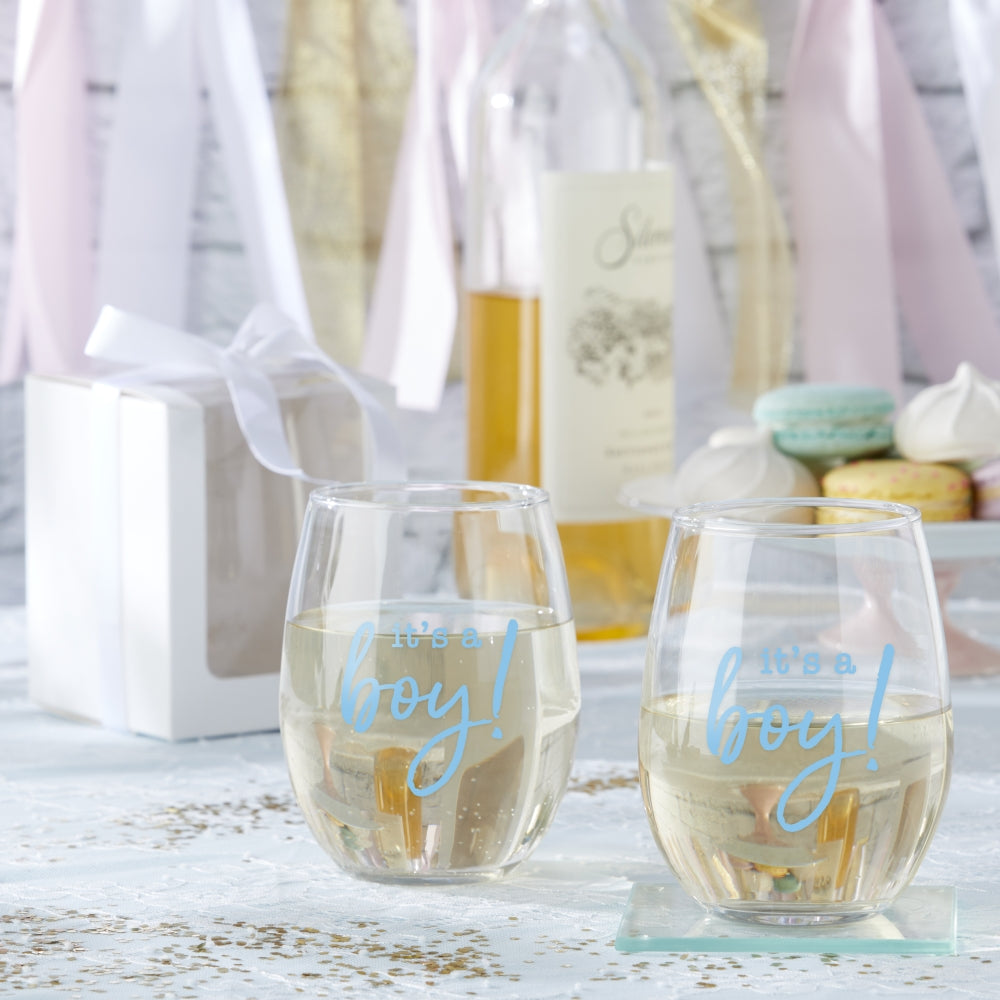 9 oz. Stemless Wine Glass - It's a Boy! (Set of 12) – Corner Stork Baby  Gifts - Specialty Baby Gifts