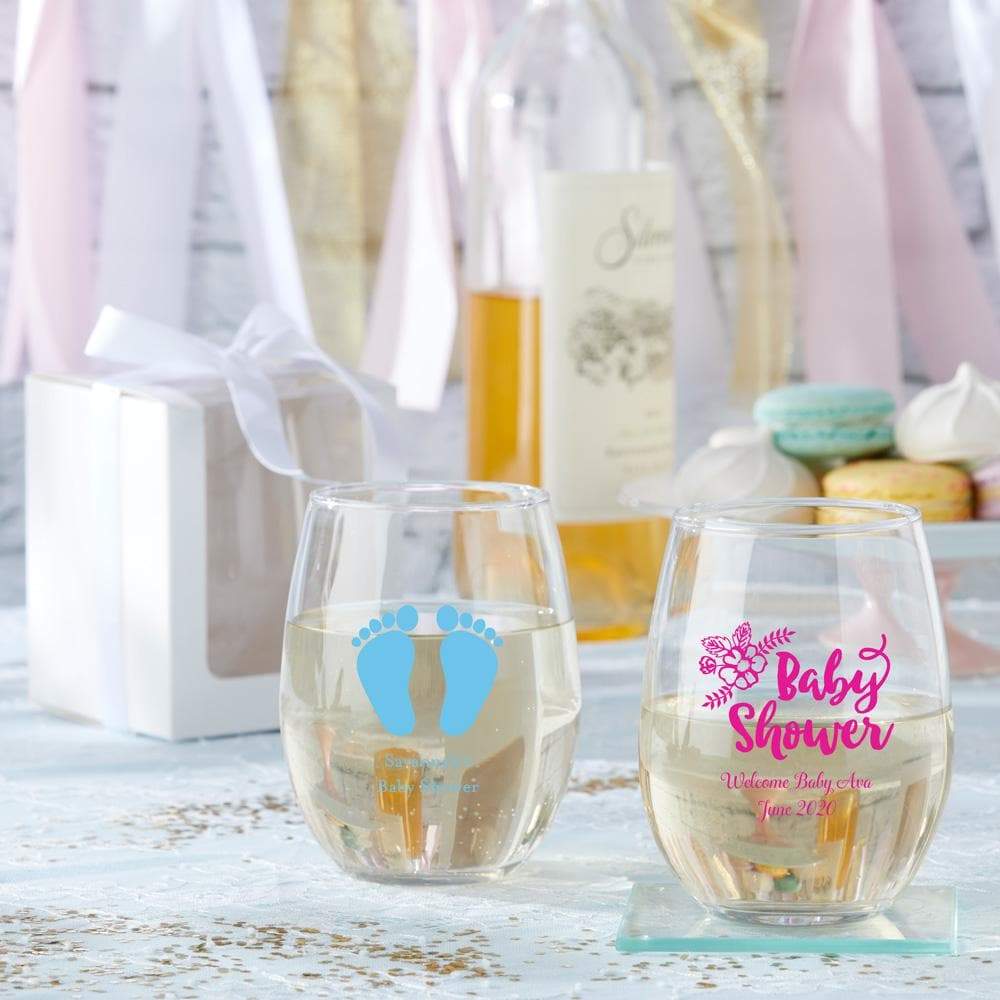Personalized Stemless Wine Glass Wedding Favor - 9 oz - Forever Wedding  Favors