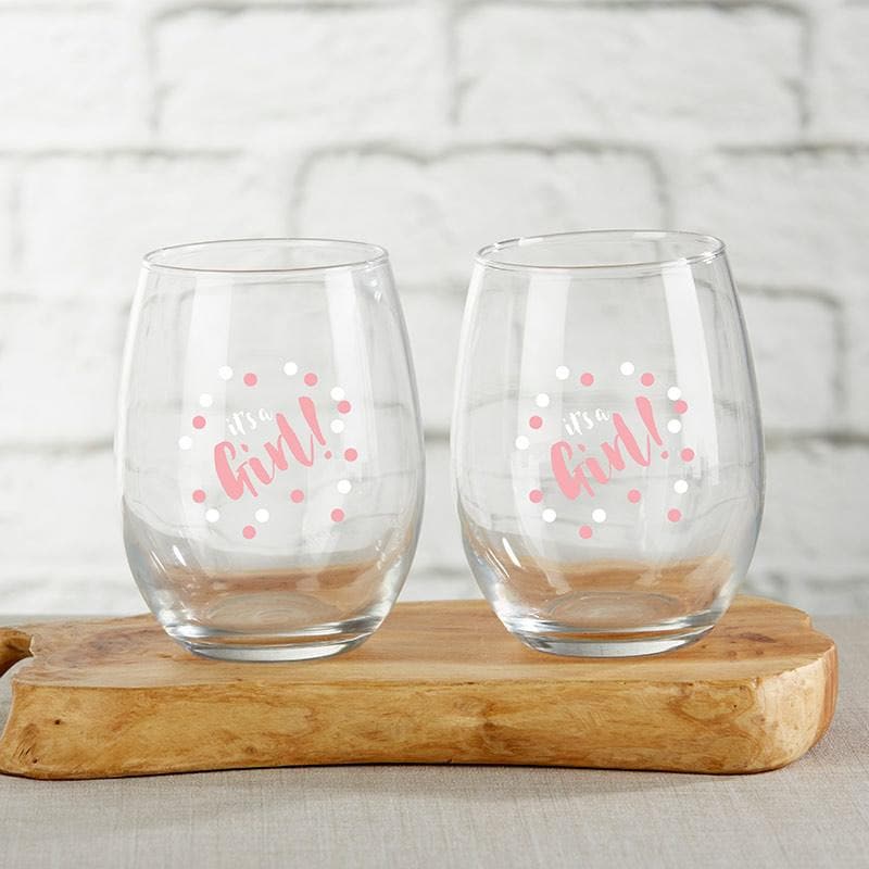 It&#039;s a Girl 15 oz. Stemless Wine Glass (Set of 4)