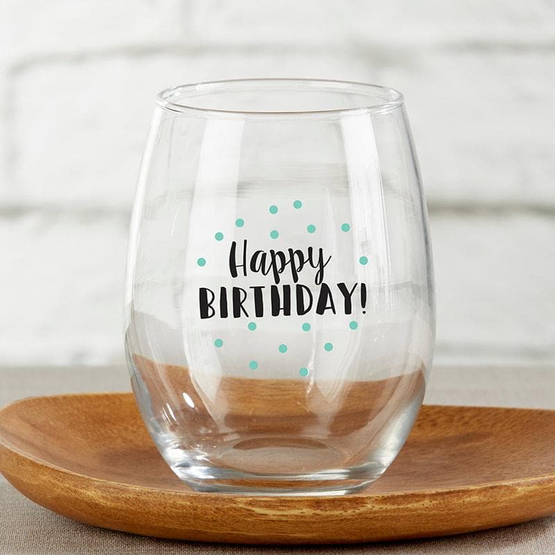 Happy Birthday 15 oz. Stemless Wine Glass (Set of 4)