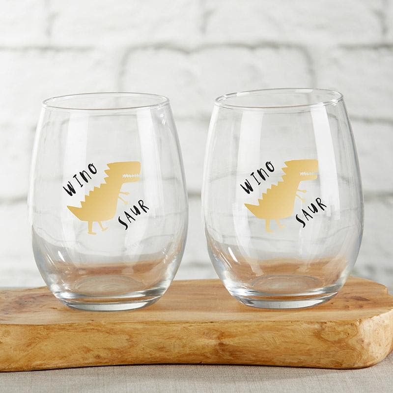 Wine-A-Saurus 15 oz. Stemless Wine Glass (Set of 4)