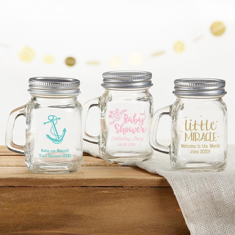 Personalized Baby Shower 4 oz. Mini Mason Mug Shot Glass with Lid