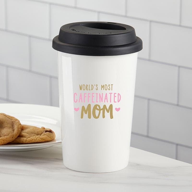 World&#039;s Most Caffeinated Mom 15 oz. Ceramic Travel Mug