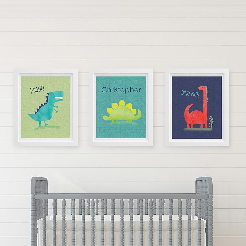 Personalized Dino Baby Nursery Décor Wall Art (Set of 3 Prints)