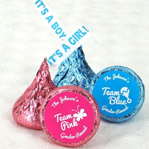 Personalized Team Pink or Blue It&#039;s A Girl/Boy Plume Hershey&#039;s Kisses (Set of 200)