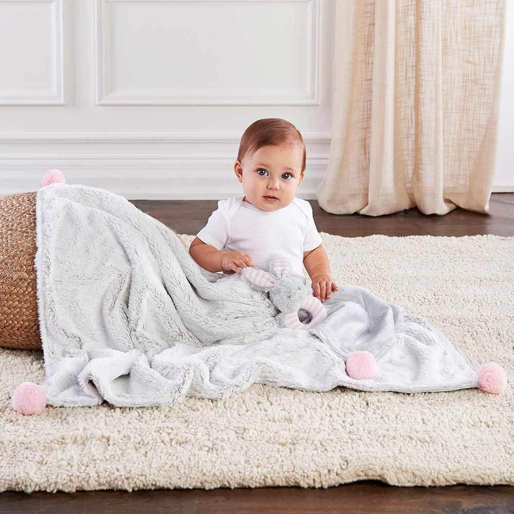 Luxury Baby Blanket & Rattle Gift Set (Pink)
