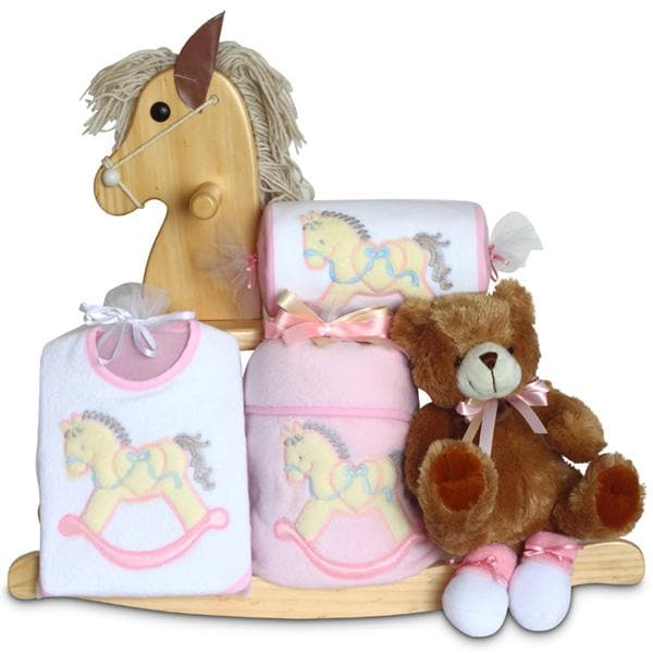 Keepsake Rocking Horse & Layette Baby Gift Set (Personalization Available)