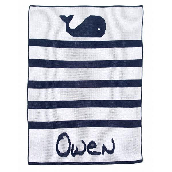 Personalized Whales &amp; Stripes Stroller Blanket (Many Colors Available)