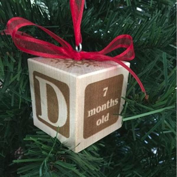 Personalized Baby&#039;s First Christmas Ornament Block