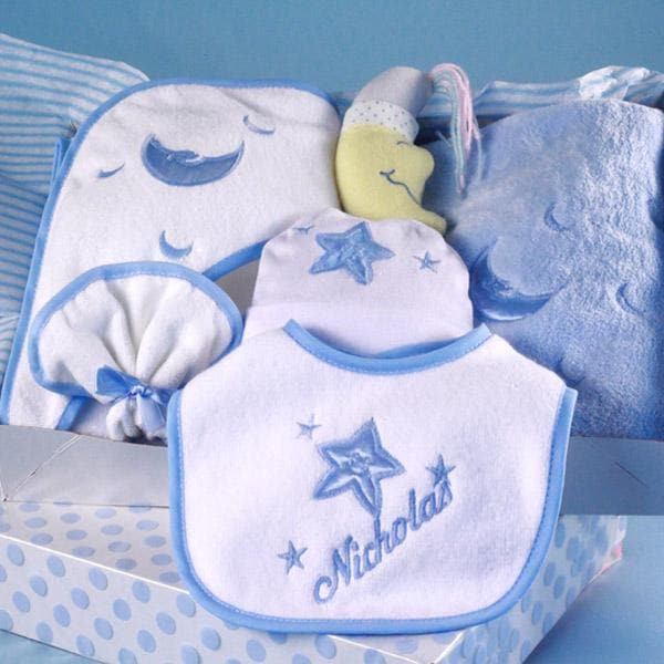 Personalized Moon &amp; Stars Layette Baby Gift - Boy