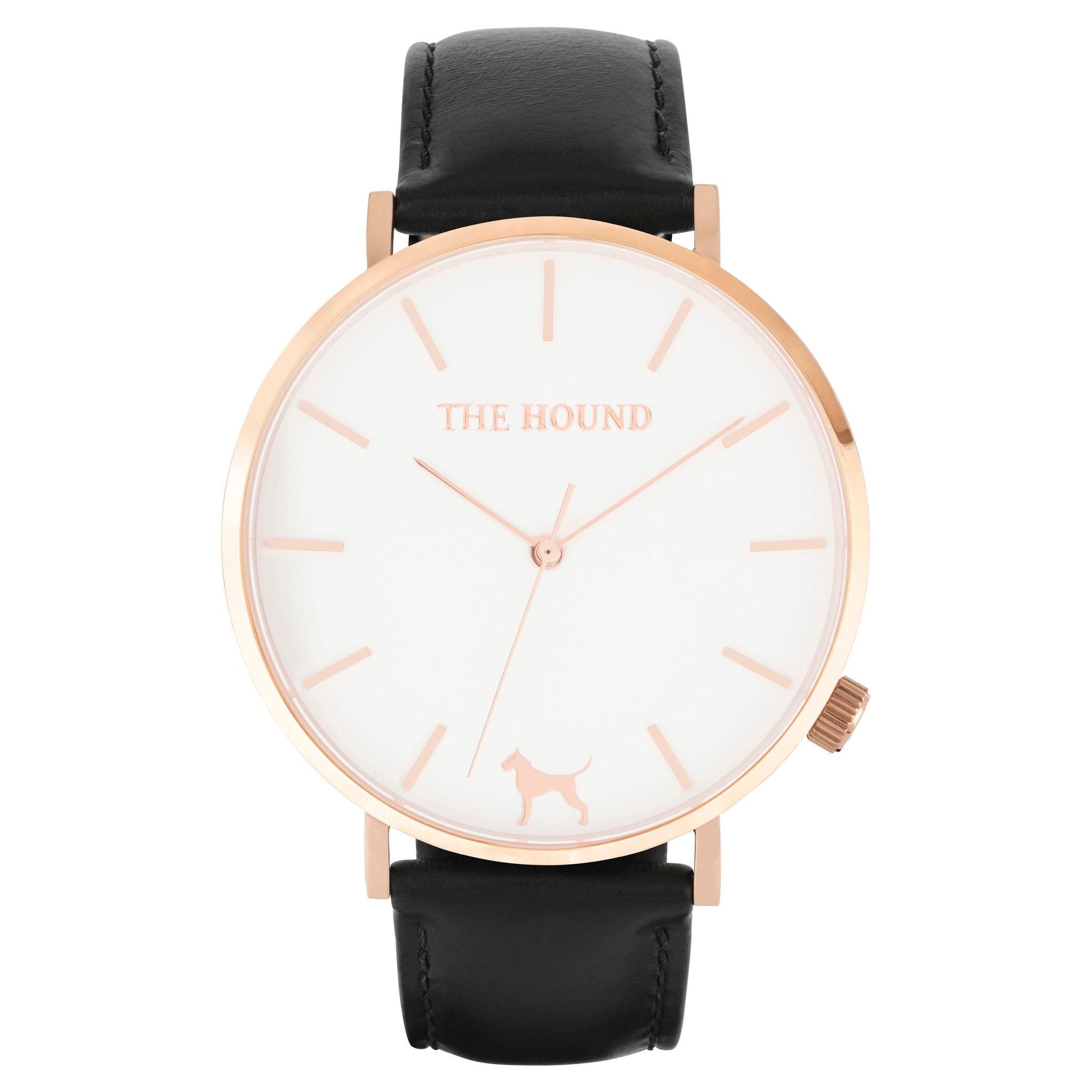 Rose gold & white face watch with black leather