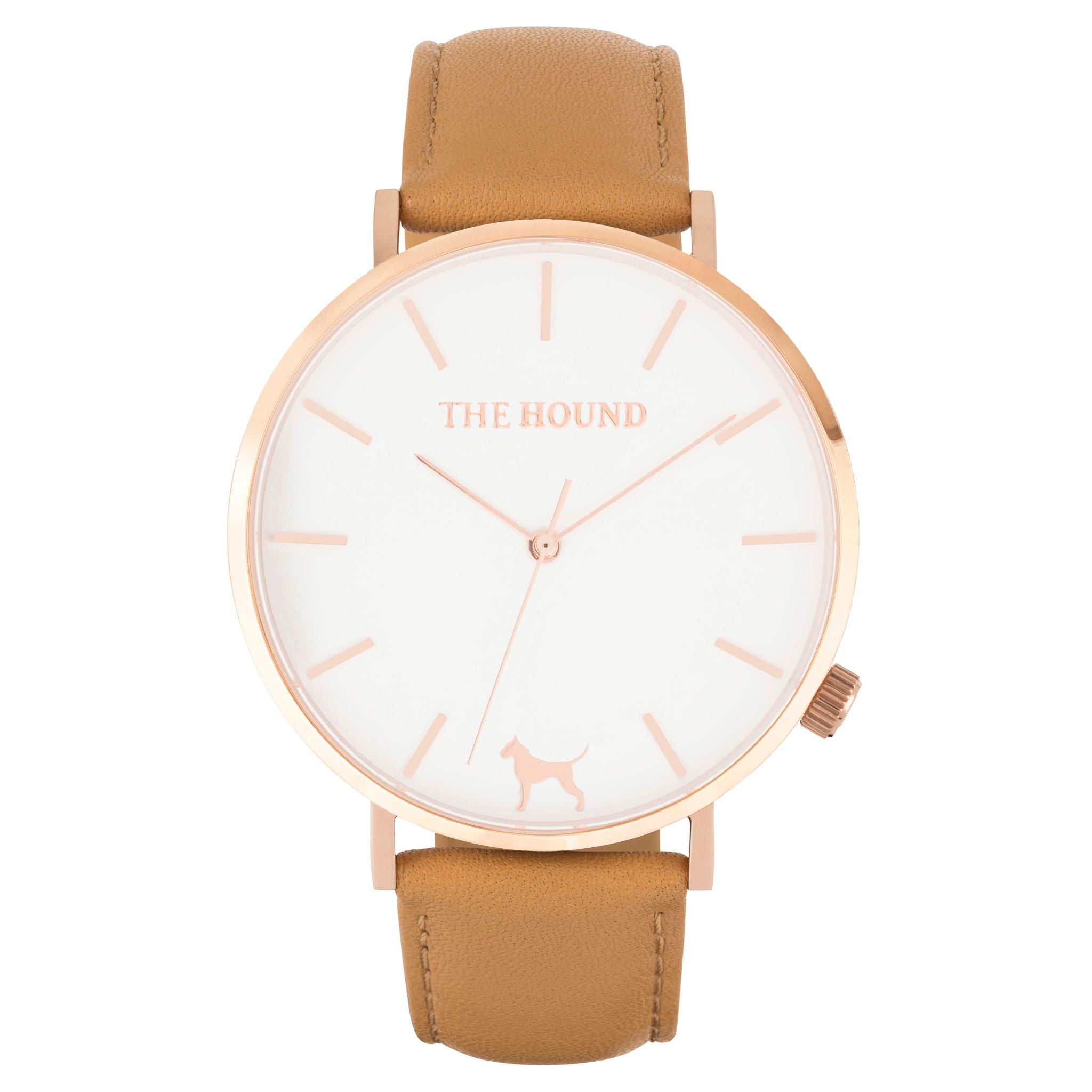 Rose gold & white face watch with camel leather