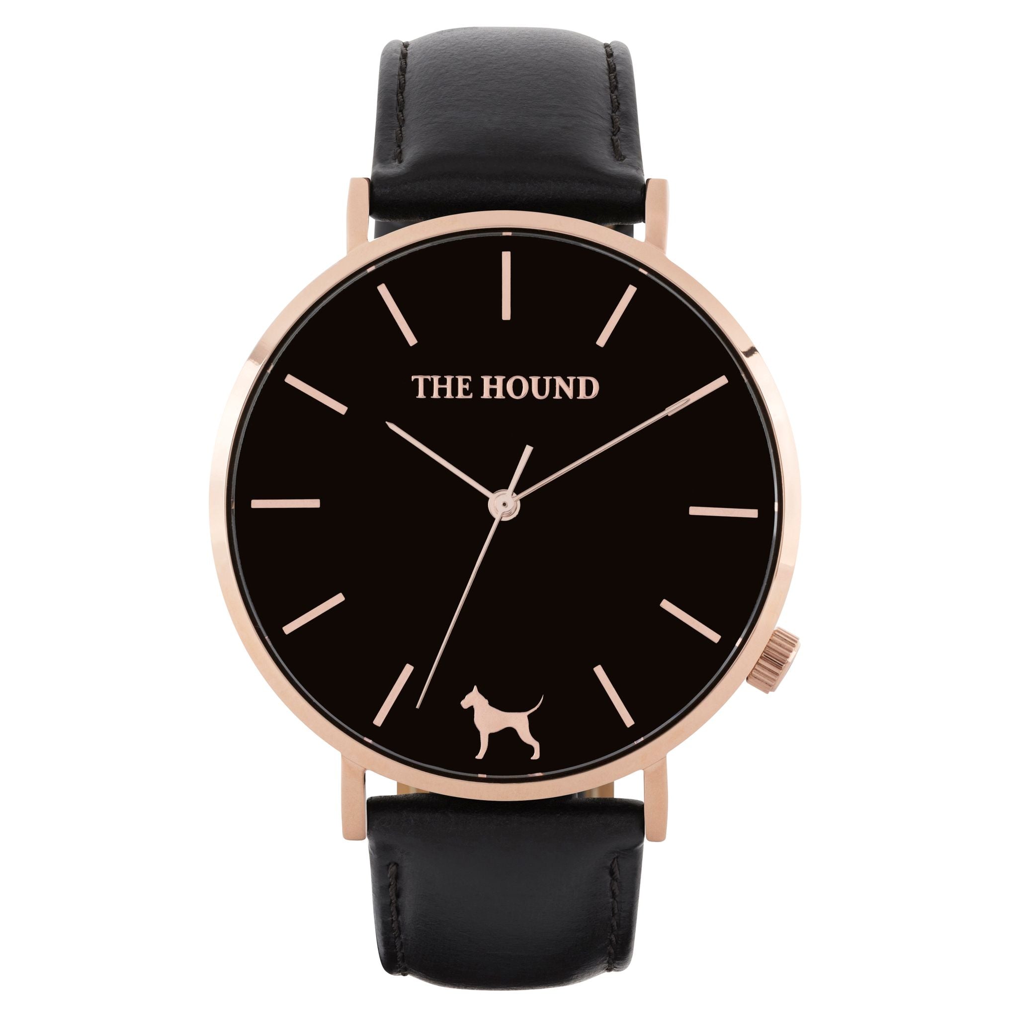 Rose gold & black face watch with black leather