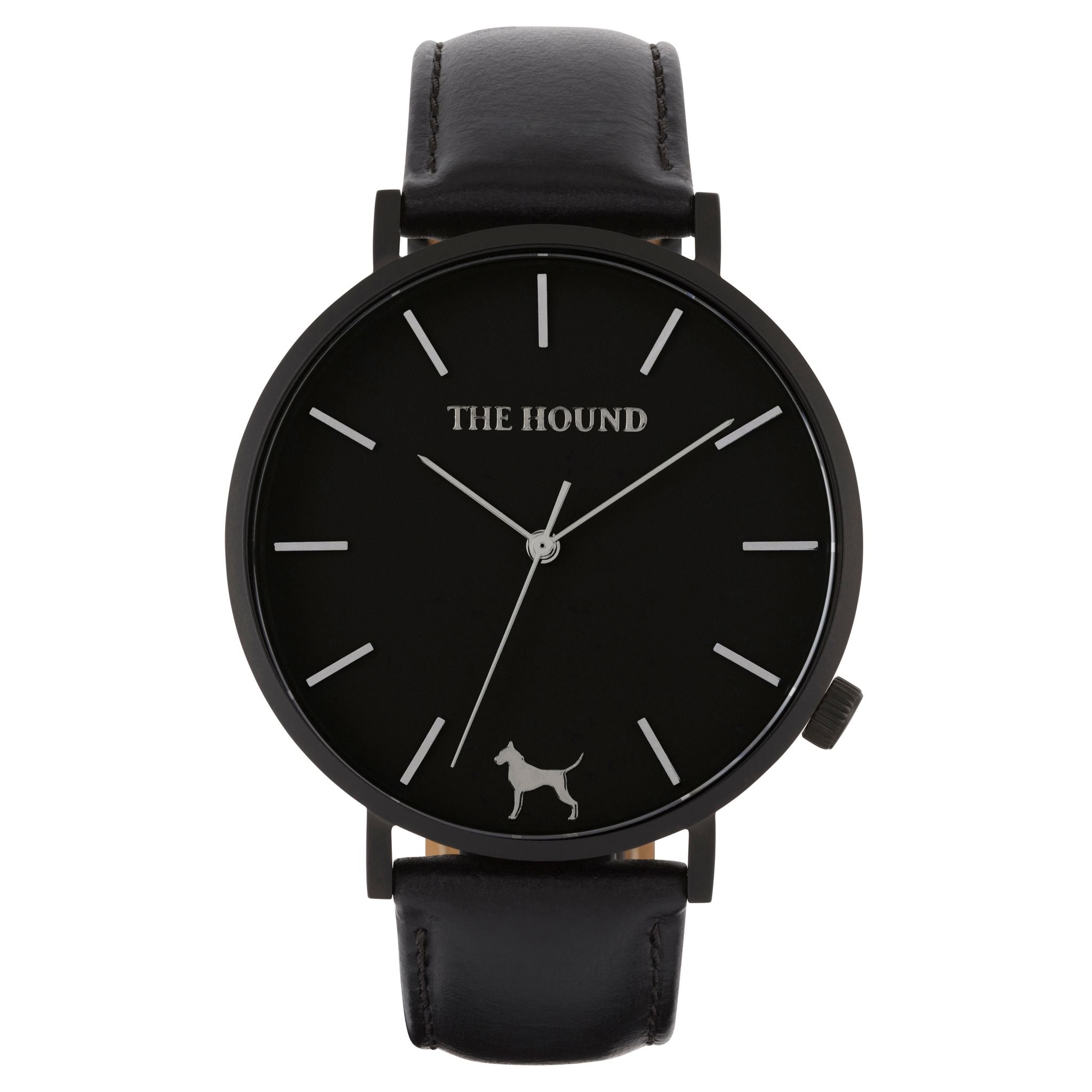 Matte black & black face watch with black leather