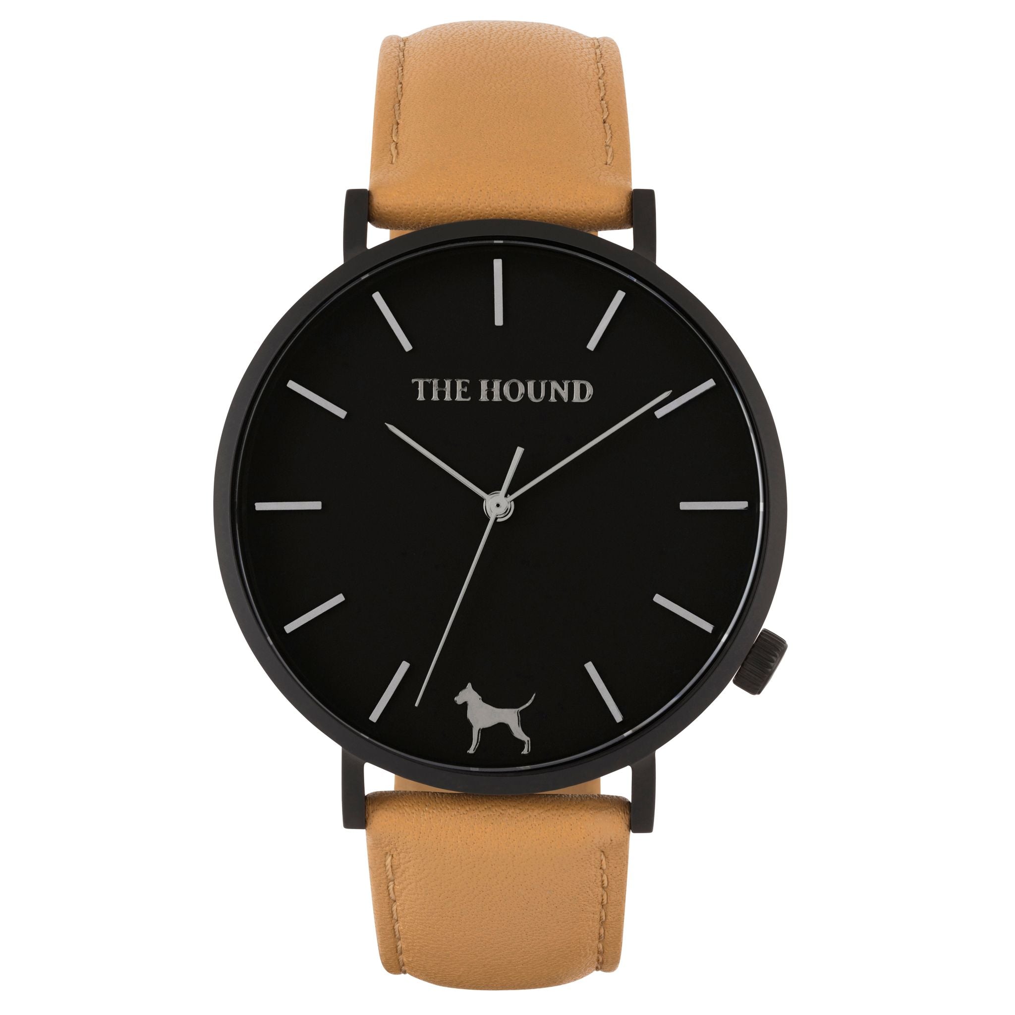 Matte black & black face watch with camel leather