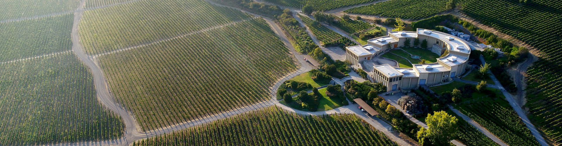 Ariel view of the Haras de Pirque vineyards and Horse-Shoe shaped Winery